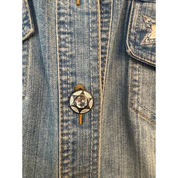 V Cristina Star Embellished Denim Jacket Medium Rhinestone Buttons Comfort - Picture 5 of 6